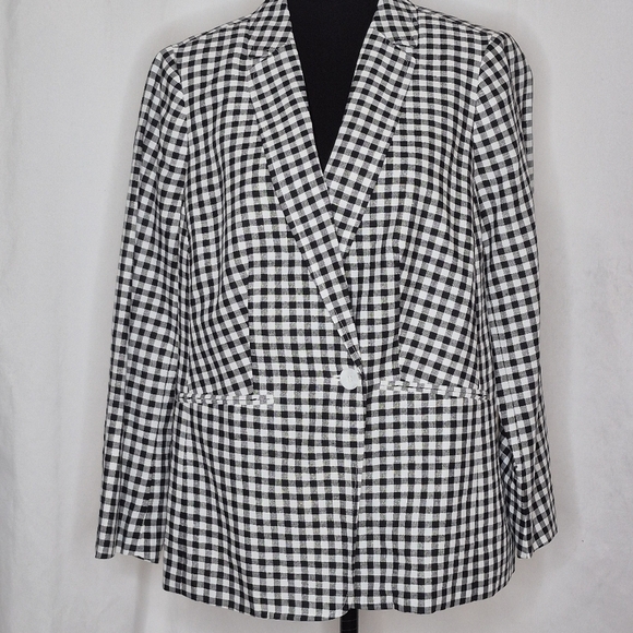 Talbots Classic Blazer Linen / Cotton Blend B&W Gingham NWOT *Flaw - Size 14WP - Picture 4 of 15